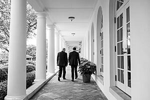 President Donald Trump and Vice President JD Vance walk along the Colonnade towards the Oval Office (54508186298)