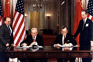President George H. W. Bush and Mikhail Gorbachev