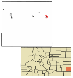 Location of the Town of Holly in the Prowers County, Colorado.
