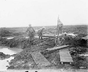 Second Battle of Passchendaele - laying trench mats