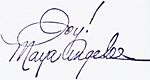 Signature of Maya Angelou on a typewritten copy of her poem "Caged Bird" (1983) auctioned at the 2013 edition of Doodle for Hunger.jpg