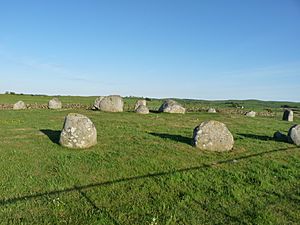 Photo of the stone circle in evening sunlight