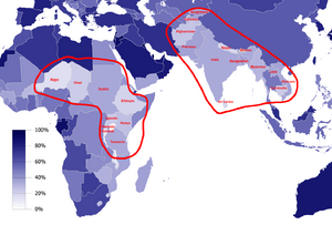 The African and Asian belts of least urbanized countries
