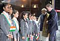 The Prime Minister, Shri Narendra Modi and the Prime Minister of United Kingdom (UK), Mr. David Cameron interacting with the school children, at Wembley Stadium, in London on November 13, 2015