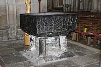 Tournai marble font in Winchester Cathedral