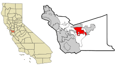 Location of Pleasanton within Alameda County, California.
