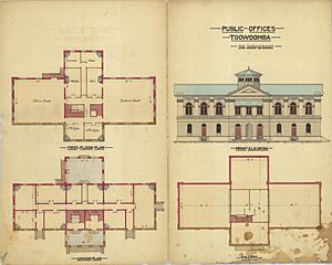 Architectural drawing of the Public Offices (including Court House), Toowoomba, 23 September 1887