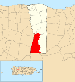 Location of Bayaney within the municipality of Hatillo shown in red