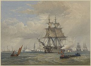Departure of HMS Neptune for the Baltic Sea, 16 March 1854. RCIN 920287