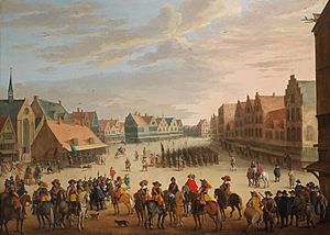 Droochsloot - Prince Maurice of Orange dismissing the mercenaries in Neude Square in Utrecht on 31 July 1618.jpg