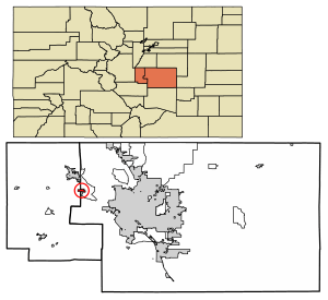 Location of the Town of Green Mountain Falls in El Paso and Teller counties, Colorado.