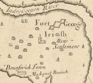 Fort George, Brunswick, Maine by Cyprian Southack, 1720 map inset