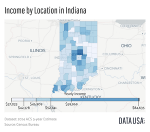 Geo Map of Median Income by County in Indiana