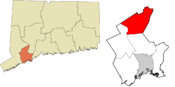 Monroe's location within the Greater Bridgeport Planning Region and the state of Connecticut