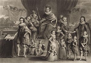 James I and his royal progeny by Willem van de Passe cropped