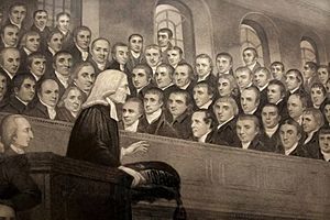 John Wesley preaching in the City Chapel. Engraving by T. Bl Wellcome V0006869 (Cropped)
