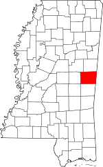 Map of Mississippi highlighting Kemper County