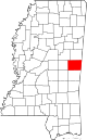 State map highlighting Kemper County