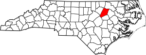 Map of North Carolina highlighting Nash County