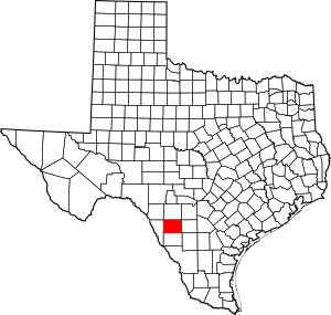Map of Texas highlighting Zavala County