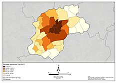 Mapa da densidade populacional do município de Braga
