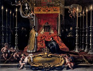 Marie Louise of Orléans, Queen of Spain, lying in state (1689), by Sebastián Muñoz