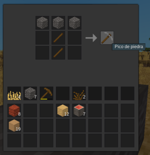 Minetest crafting menu with stone pickaxe