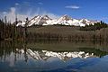 Mountains in the Sawtooth Range reflected on Little Redfish Lake near Stanley, Idaho