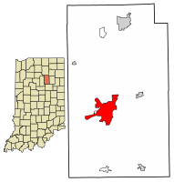 Location of Wabash in Wabash County, Indiana.