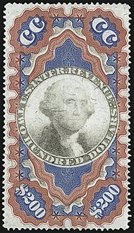 Washington revenue stamp $200 persian rug 1871