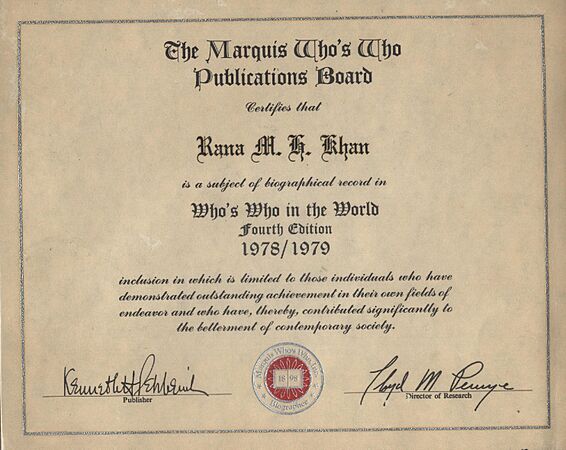 Who's Who in the World certificate
