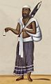 "Pearl Trader" painting on mica in 1870 detail, from- Indian - Leaf from Bound Collection of 20 Miniatures Depicting Village Life - Walters 35176C (cropped)