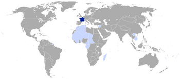 Territories and colonies of the French Republic at the end of 1939 Dark blue: Metropolitan territoryLight blue: Colonies, mandates, and protectorates