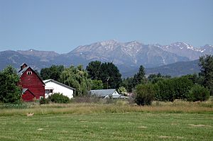 View from the south side of Halfway, looking north toward the Wallowa Mountains