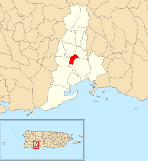 Location of Jaguas within the municipality of Guayanilla shown in red