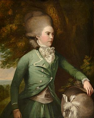 Jane Gordon, Duchess of Gordon, portrayed in a green riding habit by Daniel Gardner (around 1780). It attracts attention that the Duchess only wears one glove on her right hand. It can also be assumed that it was on purpose that Daniel Gardner painted her right hand not fully visible. Since her accident in Edinburgh the Duchess wore gloves, whenever possible, to hide the consequences of this accident where she lost one finger.