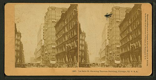 La Salle Street, showing Tacoma building, Chicago, Ill., U.S.A, by Kilburn, B. W. (Benjamin West), 1827-1909