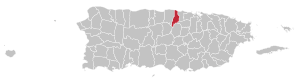 Map of Puerto Rico highlighting Vega Alta Municipality