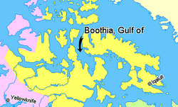 Map indicating the Gulf of Boothia, Nunavut, Canada