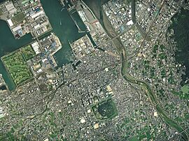 Marugame city center area Aerial photograph.2007