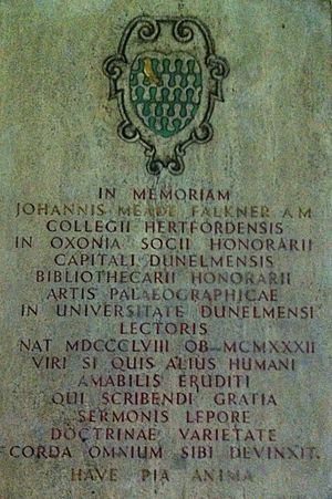 Memorial to John Meade Falkner in Durham Cathedral