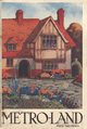 A painting of a half-timbered house set behind a drive and flower garden. Below the painting the title "METRO-LAND" is in capitals and in smaller text is the price of two-pence.