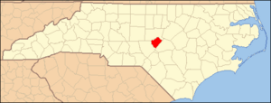 North Carolina Map Highlighting Lee County