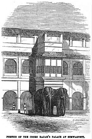 Portico of the Coorg Rajah's Palace at Somwaspett (May 1853, X, p.48) - Copy