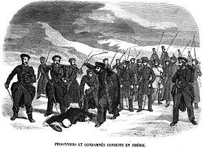 Prisoners and gendarms on the road to Siberia (Geoffroy, 1845)