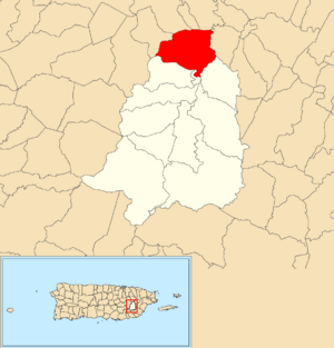 Location of Quebrada within the municipality of San Lorenzo shown in red
