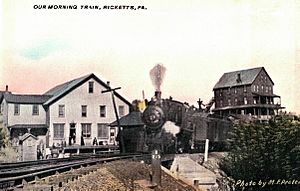 Postcard of Ricketts, showing the Lehigh Valley Railroad train