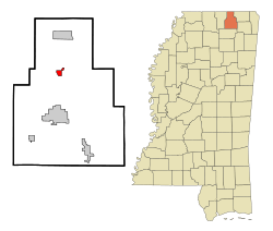 Location of Falkner, Mississippi