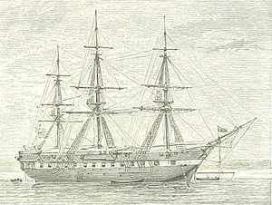 Training Ship Worcester at Purfleet, from page 321 of 'Ships, Sailors, and the Sea, etc' (cropped)