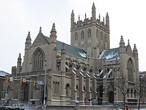 Trinity Cathedral in Cleveland, front, closeup